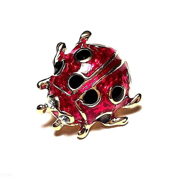 Vintage Ladybug Lapel Pin Tie Hat Tac Gold Plated Insect Red Black Enamel Bug - Picture 2 of 5